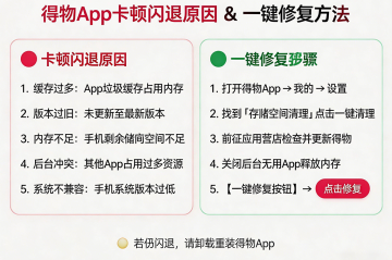得物 App 卡顿闪退原因 一键修复解决方法