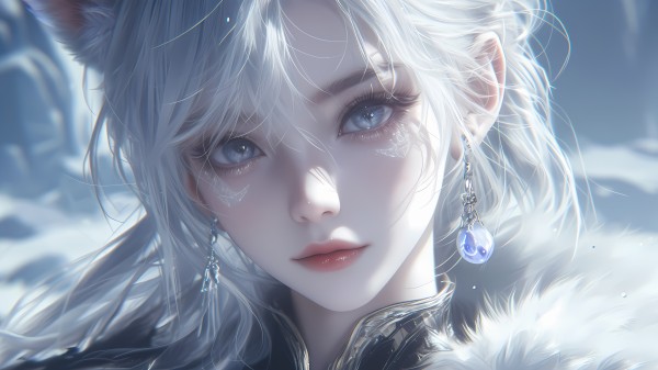 二次元白毛兽耳少女高清4K壁纸