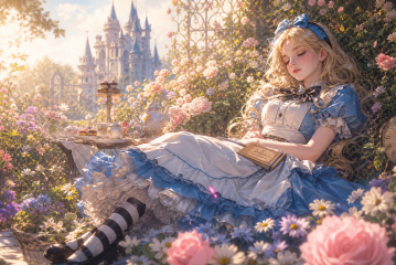 梦幻童话爱丽丝 午后花园沉睡 4k壁纸 3840x2160